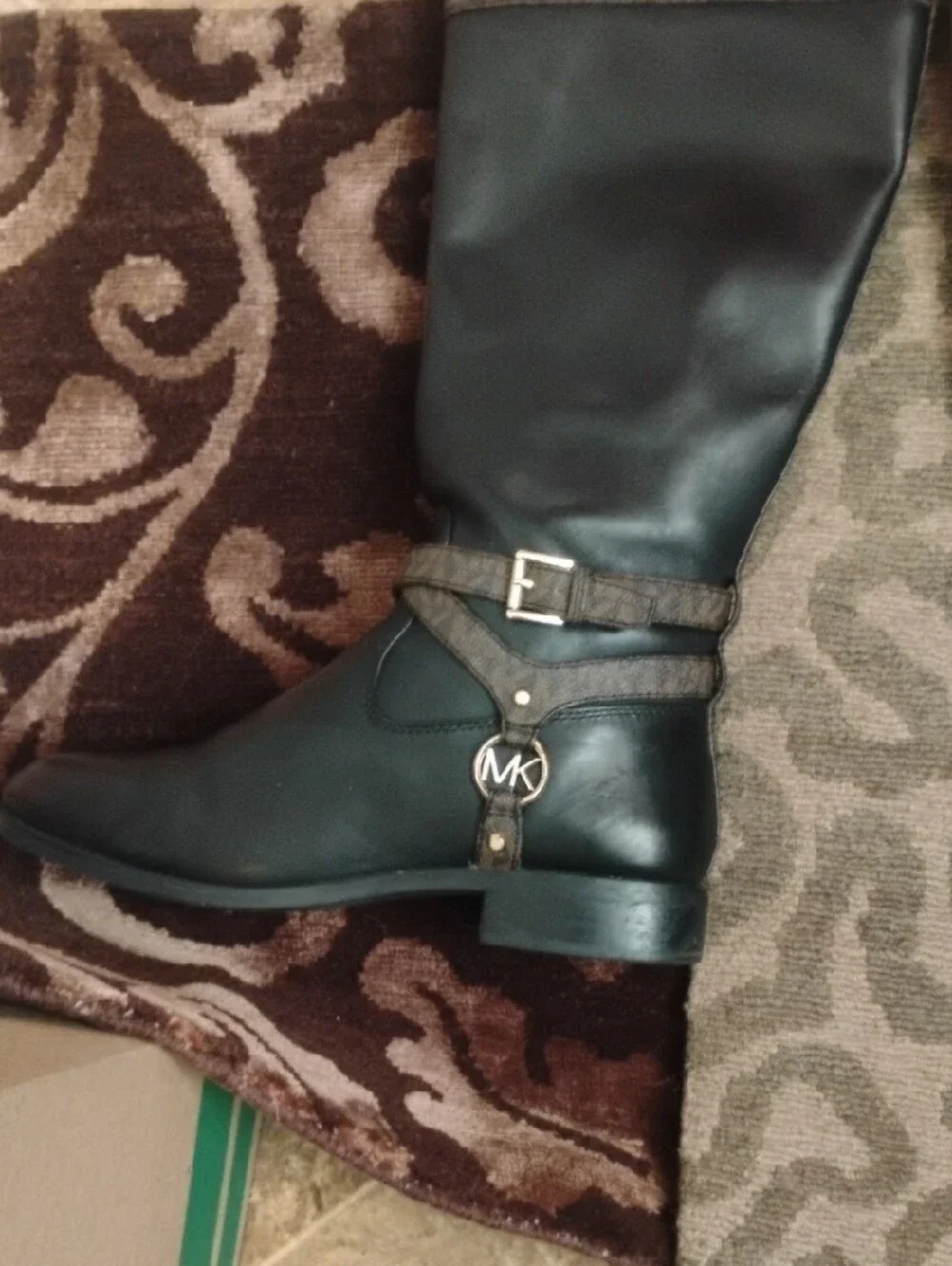 Michael Kors Black Tall Leather Over-the-Knee Boots with MK Charm